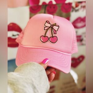 Sweet Cherry Trucker Hat – Light Pink Cap with Adorable Cherry Patch for Playful